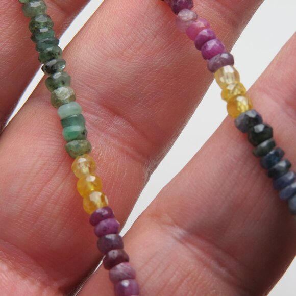 14k Gold Sapphire Ruby Emerald Necklace - Picture 4 of 6